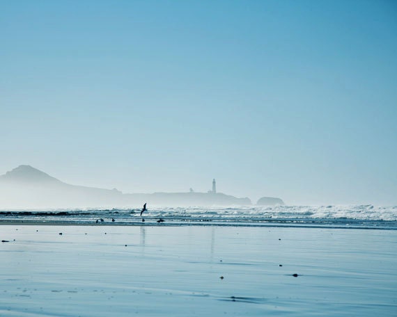 Oregon Beach Photography - Beach Photograph - Lighthouse Photo - Ocean - Fine Art Photograph - Landscape Photography - Teal Blue Home Decor