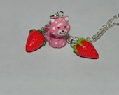 Strawberry Shortcake, Custard Cat with Strawberries Necklace, Cute Retro, Vintage Style Toy Inspired