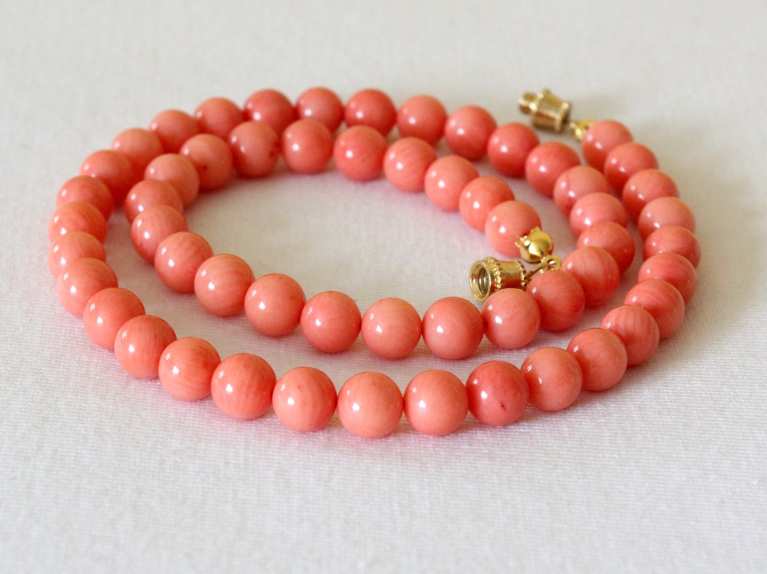 Coral Necklace. 7mm Coral Beads. Pink Salmon Color. 16" Length. MapenziGems