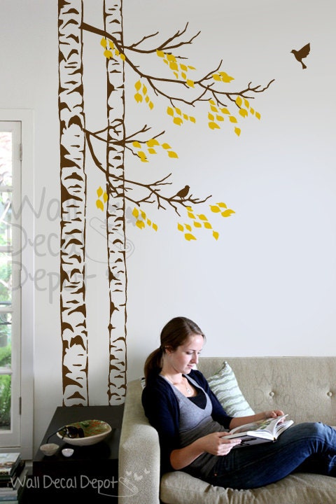 Wall Decals Wall Sticker Art - birch tree decal with birds decal - WallDecalDepot