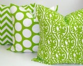 PILLOW SALE.Green Pillow Three Piece Set.16x16 inch.Decorator PillowCover.Printed Fabric Front and Back.Lime Green Pillows.Cushion.Cm.