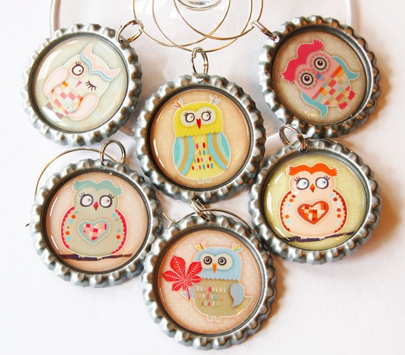 Owl Wine Charms, Owl charms, Wine Glass Charms, Wine Charms, Owls, charm (1345)