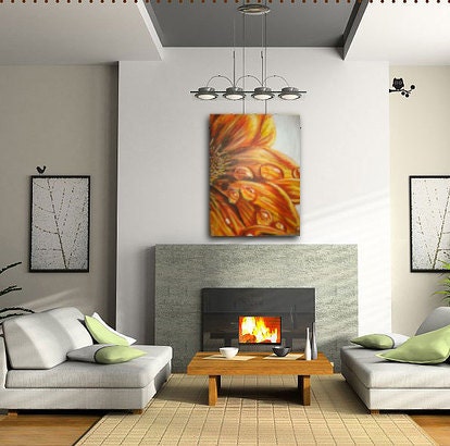 Orange Flower: Original Textured Acrylic Painting on Canvas (Flowers, Nature, Close Up, Yellow, Zen)