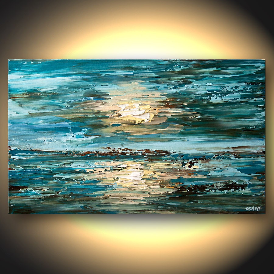 Modern Palette Knife Impasto Blue Original Landscape Painting Modern Fine Art by Osnat 40x24