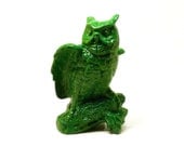 spring green owl sculpture, upcycled ceramic statue, forest green, owls, bird figurines, handsome, for him, woodland decor