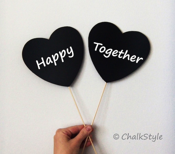 Set of Two Chalkboard Hearts on a Stick Wedding or Engagement Photo Booth Props -- Two Sided Chalk Boards Il_570xn