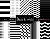 Digital Scrapbook Papers Personal and Commercial Use - Black and White