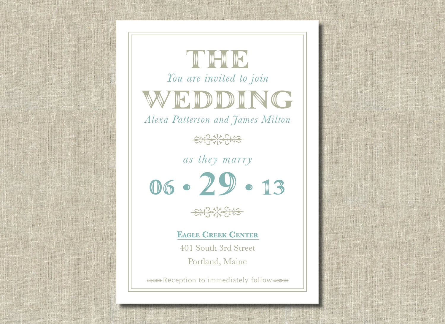 Printable Wedding Invitation - Classic, elegant, Printable, Custom Colors