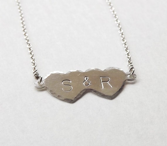 Dainty Hammered Sterling Double Heart Bracelet - Sterling ID Bracelet - Personalized Bracelet - Sweetheart Bracelet