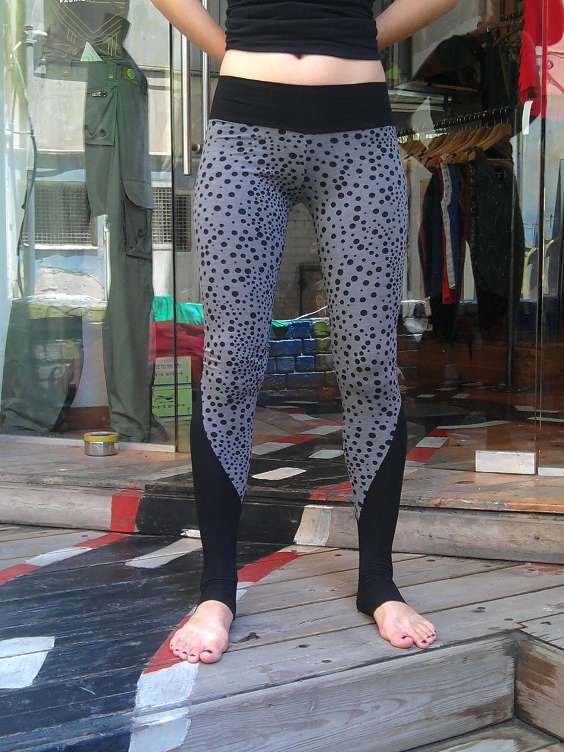 Polka Dots Print, Grey Leggings