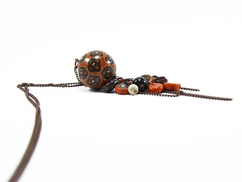 Long Beaded Necklace - Beaded Jewelry - Boho Chic Chunky Everyday Handmade Necklace - Orange Brown Necklace - Necklaces for Women