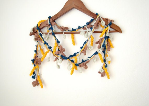 Colorful necklace, crochet lariat, crochet belt, handmade neckwarmer, scarf...