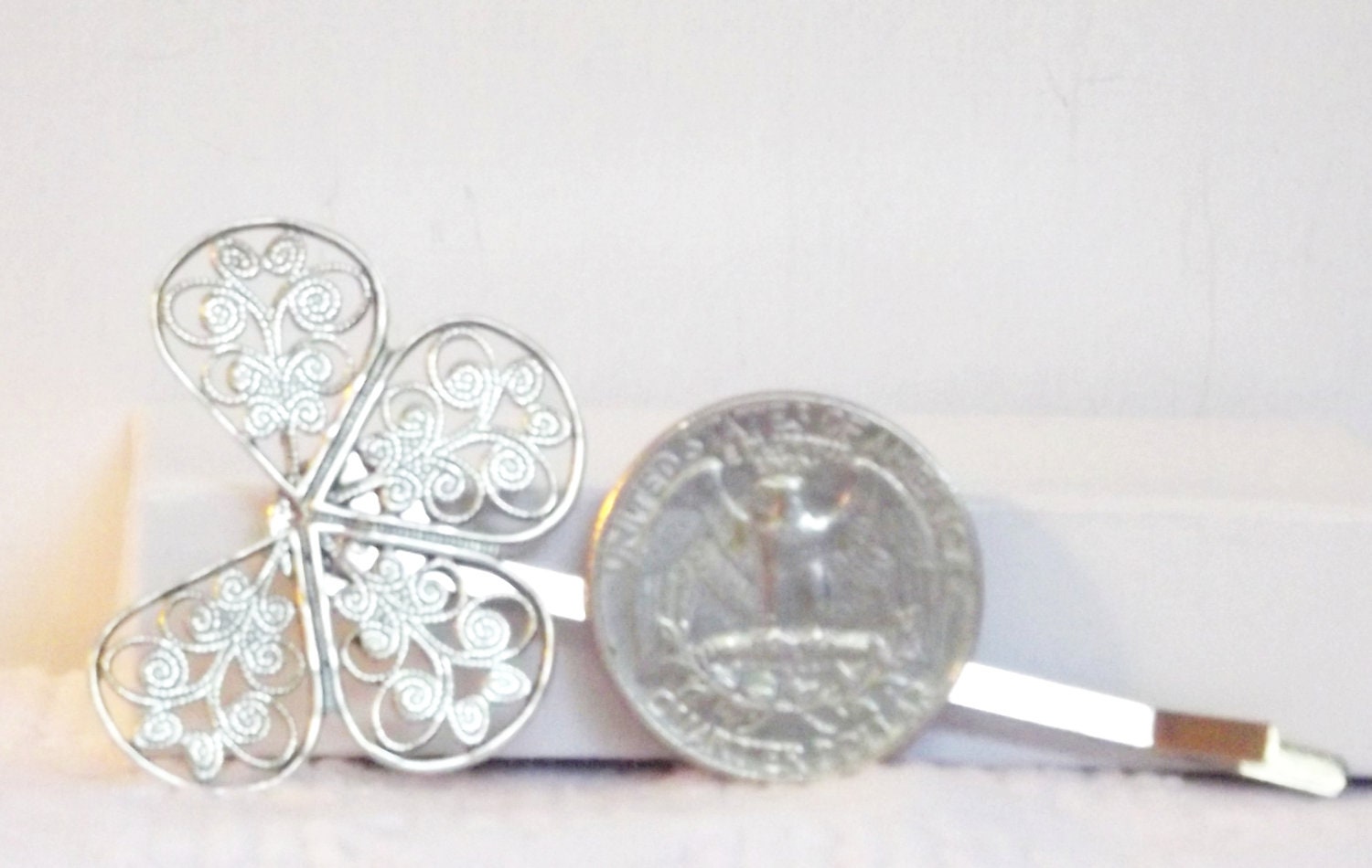 Silver Filigree Butterfly Bobby Pin Set