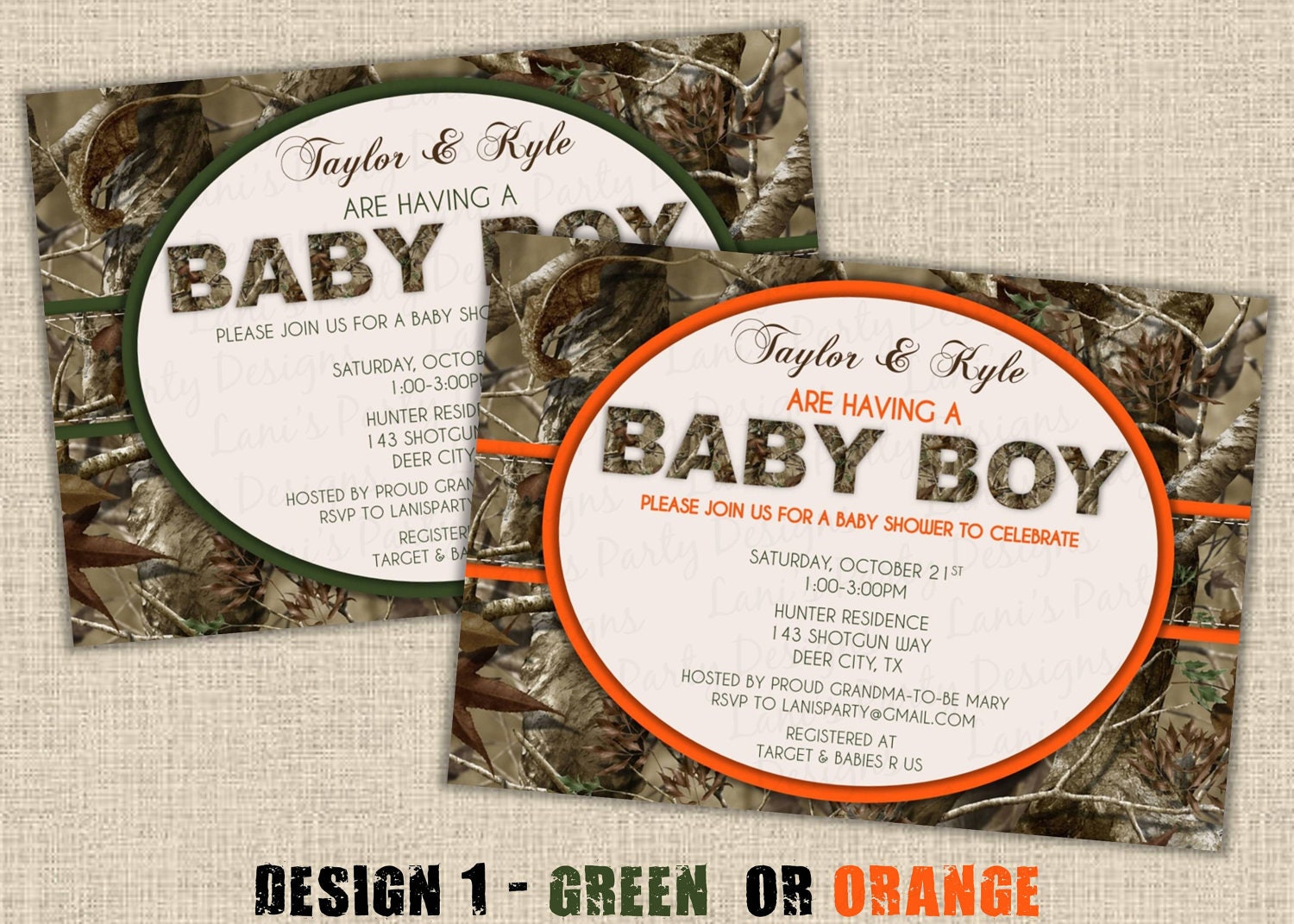 BOY Hunting Camo Baby Shower Invitation - Design 1 - Digital DIY Printable