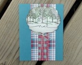 Handmade Winter Trees Christmas Card - with Envelope - Country Christmas Theme - Holiday Greeting Card