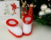Gift for baby - Sweet little baby booties in red and white - Christmas