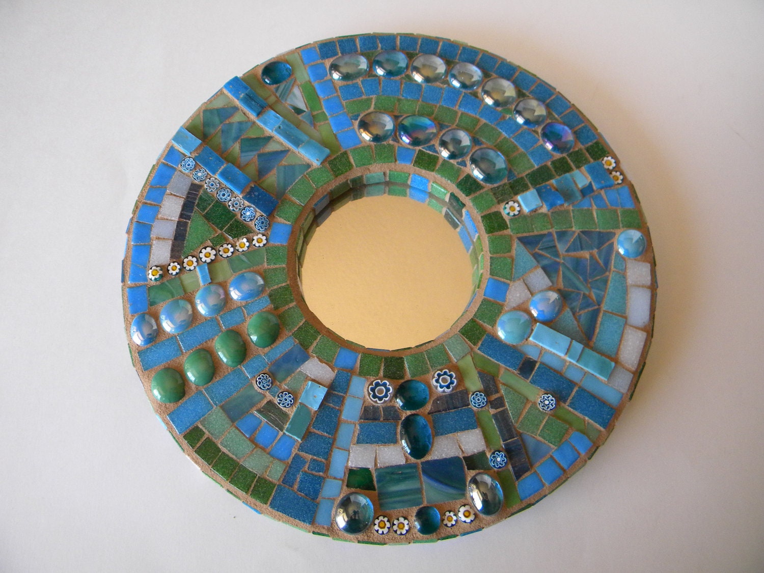 Heaven and Earth Round Abstract Mosaic Mirror - Original Art