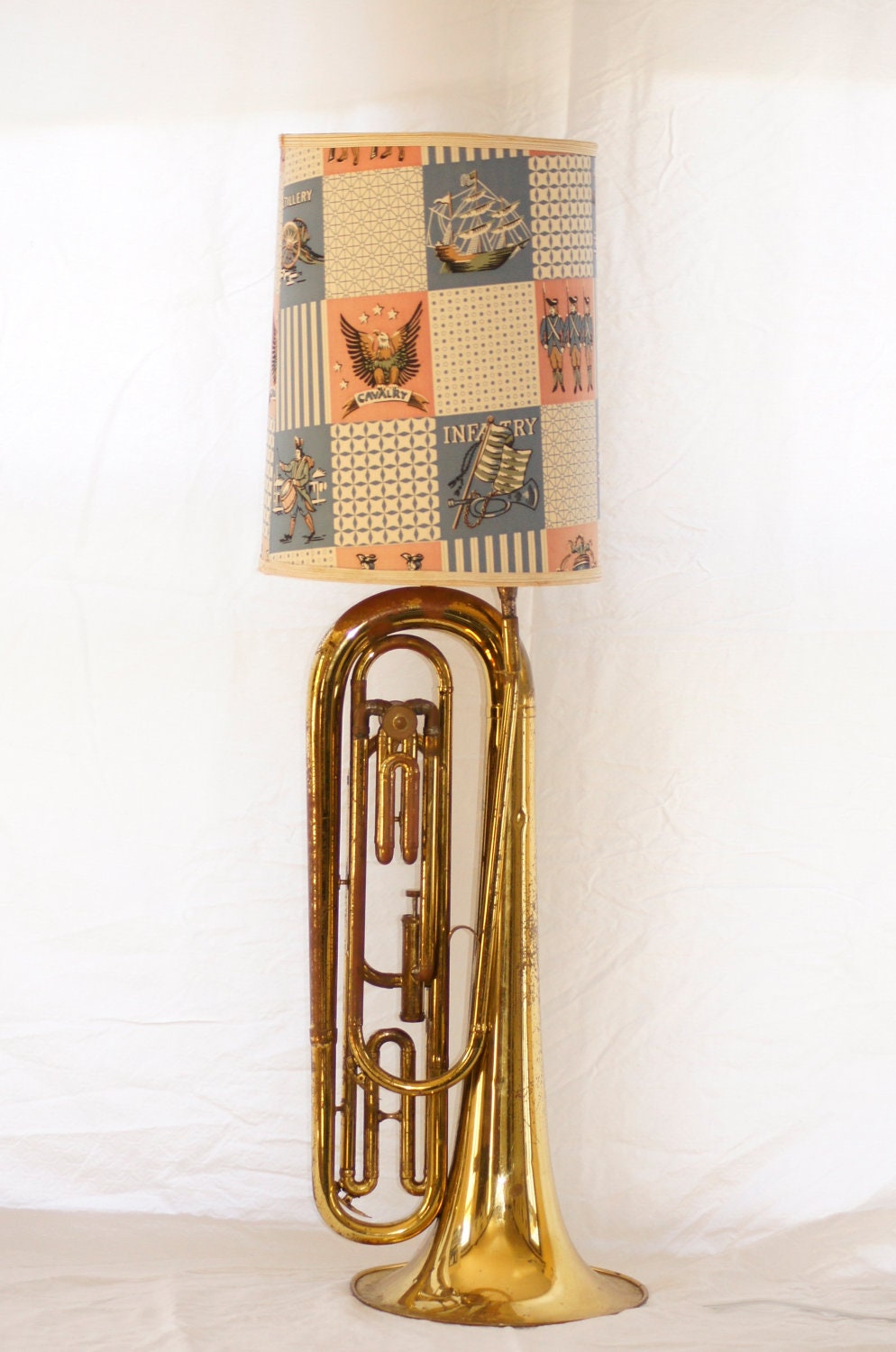 Baritone Lamp With Shade Vintage Mid Century Getzen Baritone Bugle Red Blue Unique Retro Childrens Decor Birthday Christmas Gift