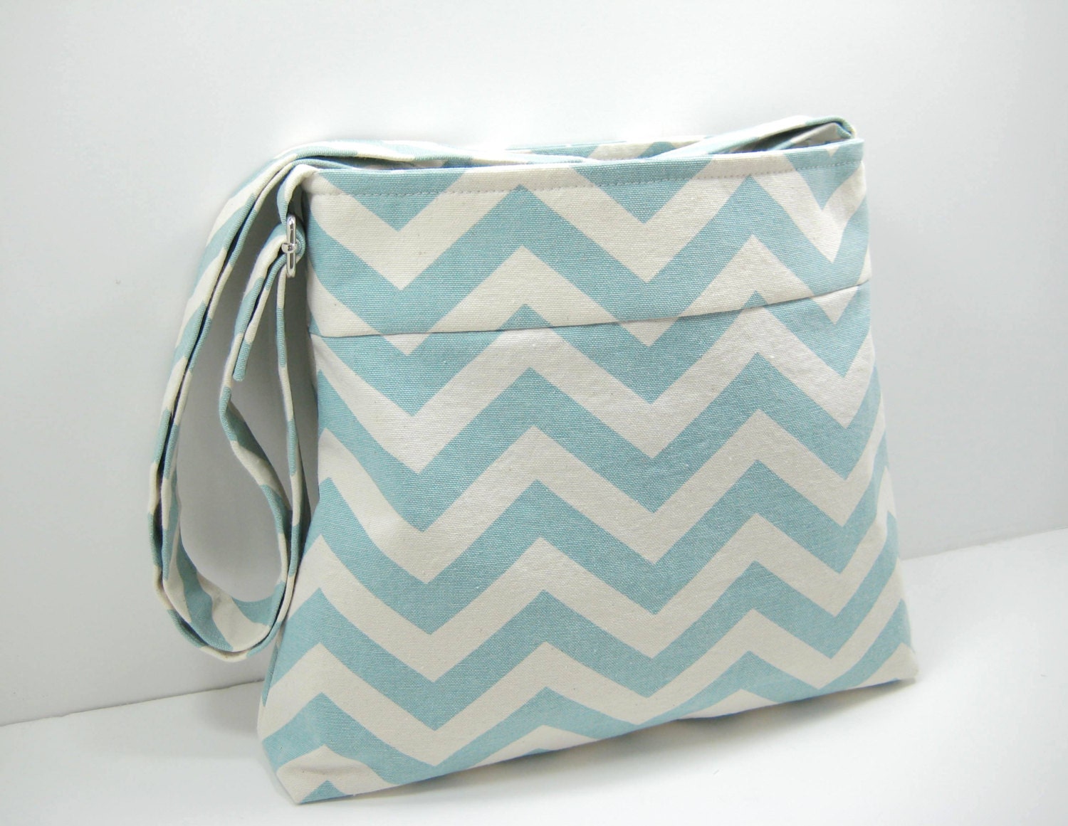 Blue Chevron Messenger, Small Chevron Cross Body Purse, with Inside Zippered Pocket, Ready to Ship