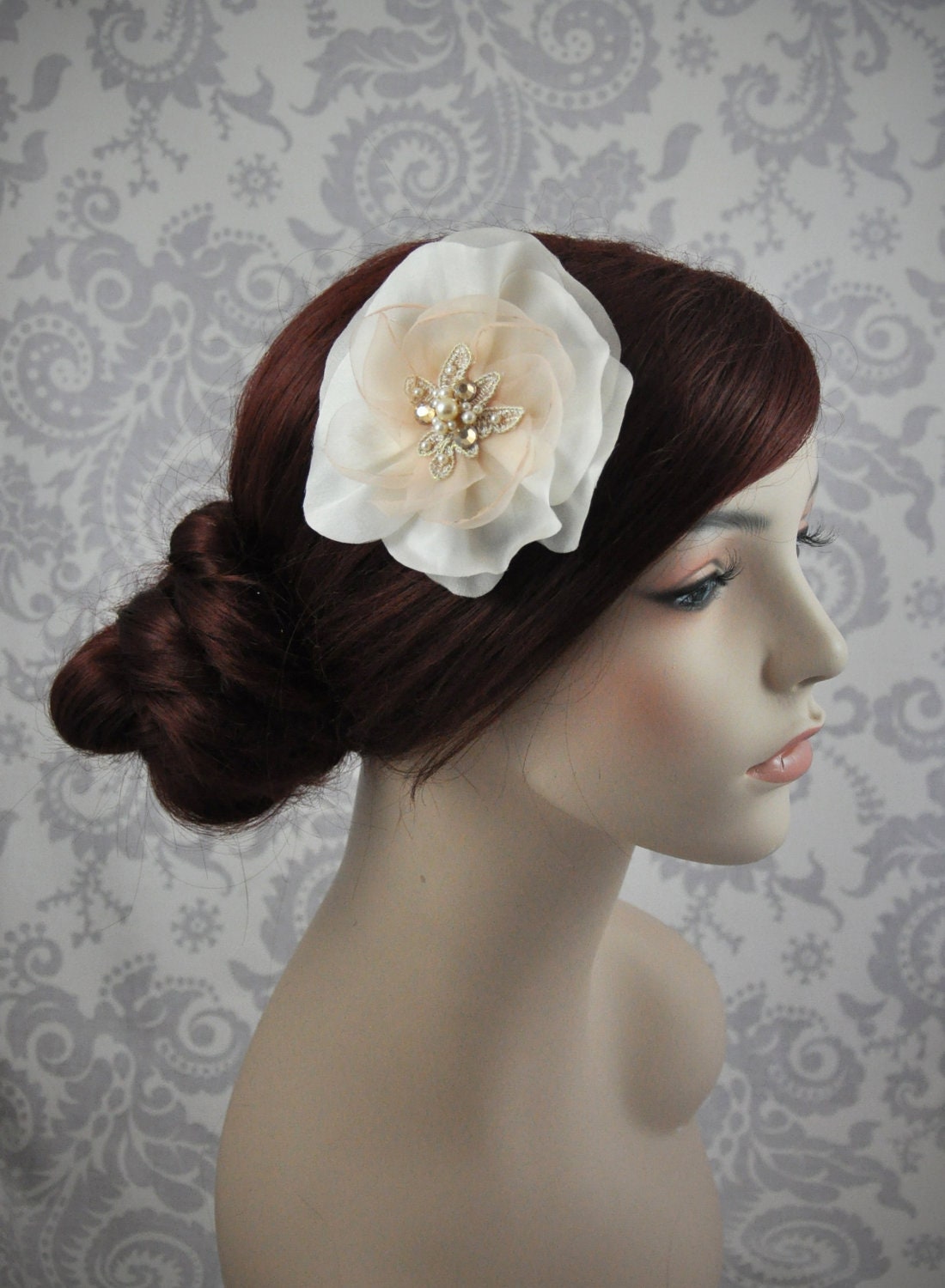 Silk Hair Flower, Bridal Flower Hair Comb, Hair Clip, Hair Flower, Ivory Champagne Blush Silk Organza Hair Flower