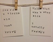 Clueless quote postcard set hand stamped 