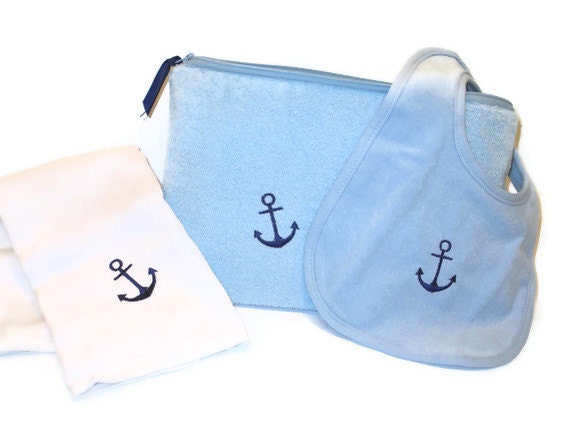 Diaper Pouch, Bib, Burp Cloth - Anchor