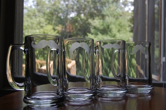 Personalized Beer Mugs (Set of 4) - Moustaches