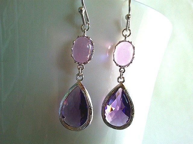 Purple in Purple Silver Drop Earrings - Dangle, bridesmaid gifts,Wedding jewelry,flower girl,anniversary gift