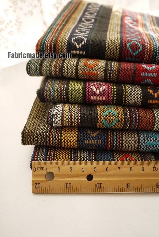 Colorful Stripe Cotton Fabric Knit Fabric BOHO Bohemian Style Bag Chair Cushion Fabric- Fabric by Yard 1/2 Yard - fabricmade