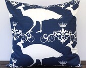 Navy pillow cover 20 x 20 inches one cushion cover decorative pillow new navy blue and white nautical beach decor Peacock