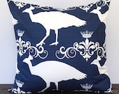 Navy pillow cover 16 x 16 inches one cushion cover decorative pillow new navy blue and white nautical beach decor Peacock
