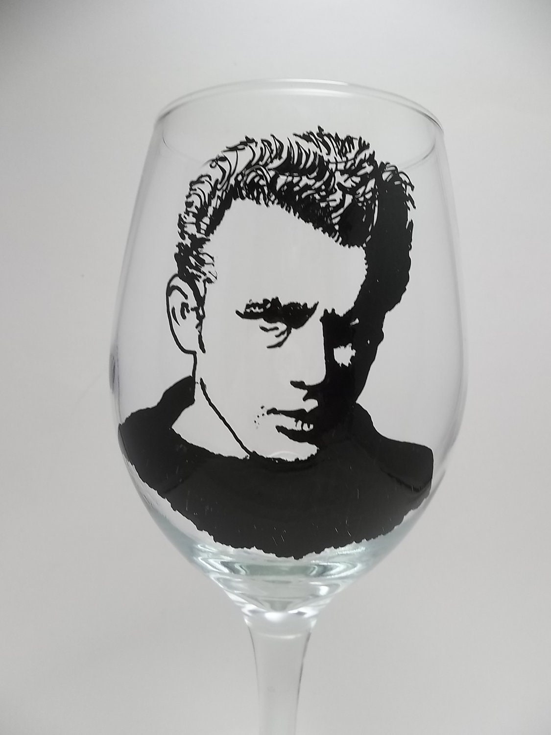 James Dean Wine Glass, hand painted, glassware, celebrity