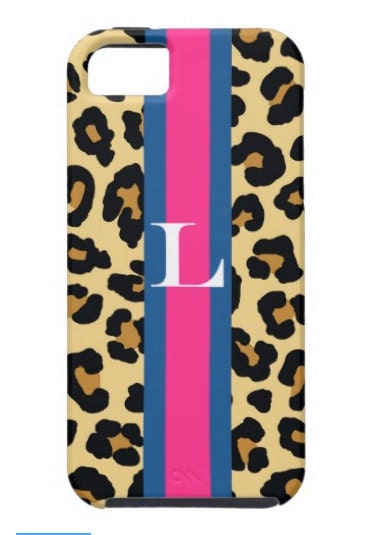 Monogrammed iPhone case Tough cover -Leopard Personalized monogram