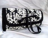 Crochet Hook Organizer Roll Up Black White Damask