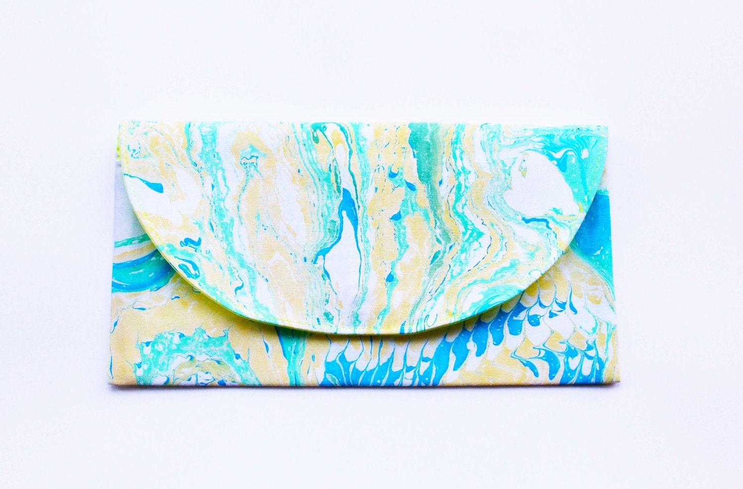 Handmade Marbled Clutch Green Blue Yellow White
