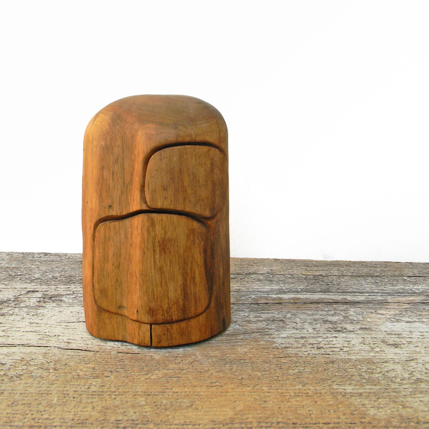 Sculptural Wooden Carved Jewelry Case Drawers Cottage Chic Natural Wood Piece Log Segment Cabin Ring Vanity Case Hobbit Small Treasure Chest