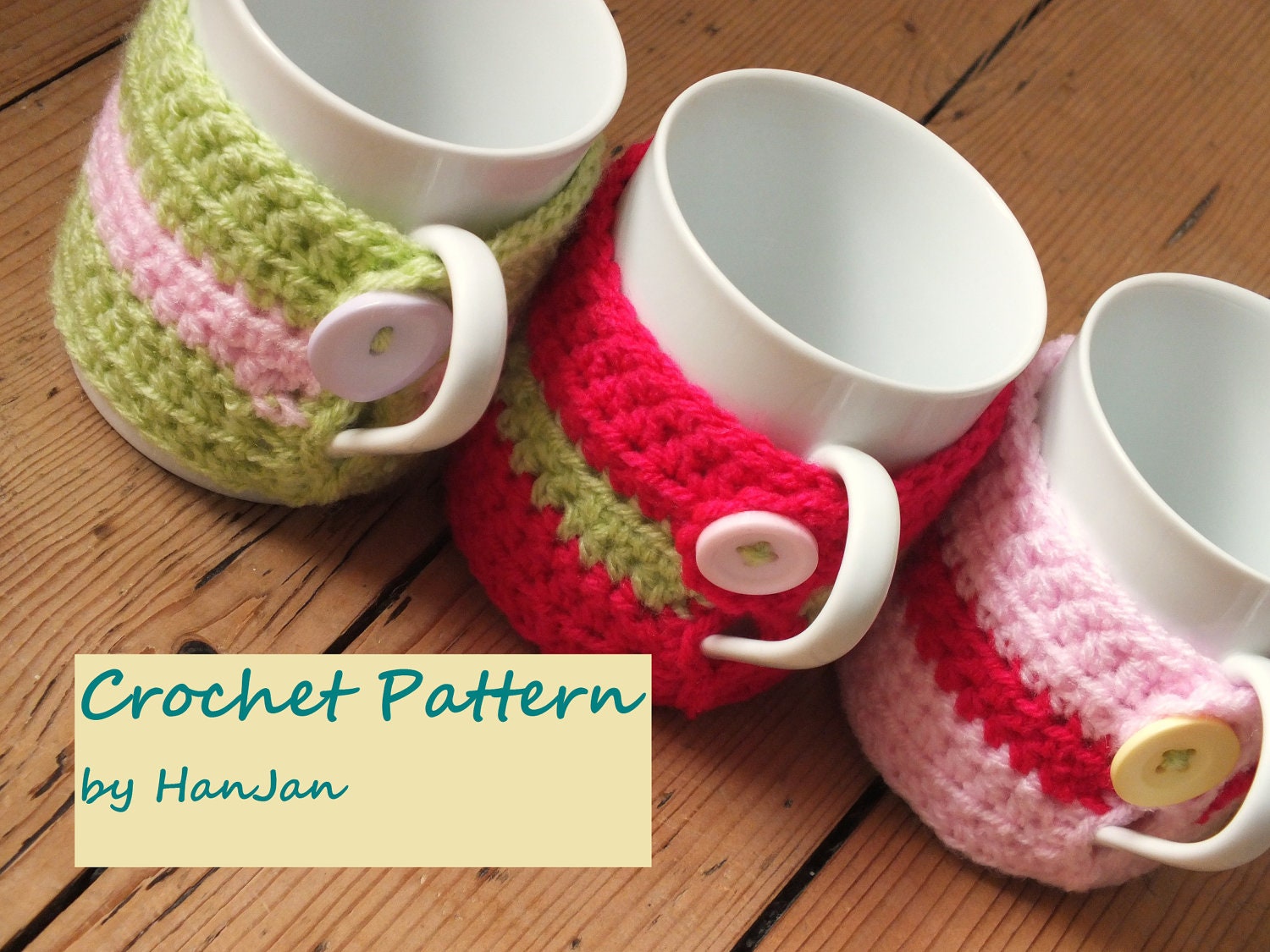 Instant Download PDF Crochet Pattern: Super Duper Mug Cozy, quick and easy US instructions with HanJan crochet tutorial