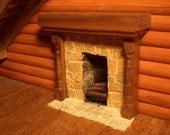 1:12 Scale Black Walnut Rustic Fireplace