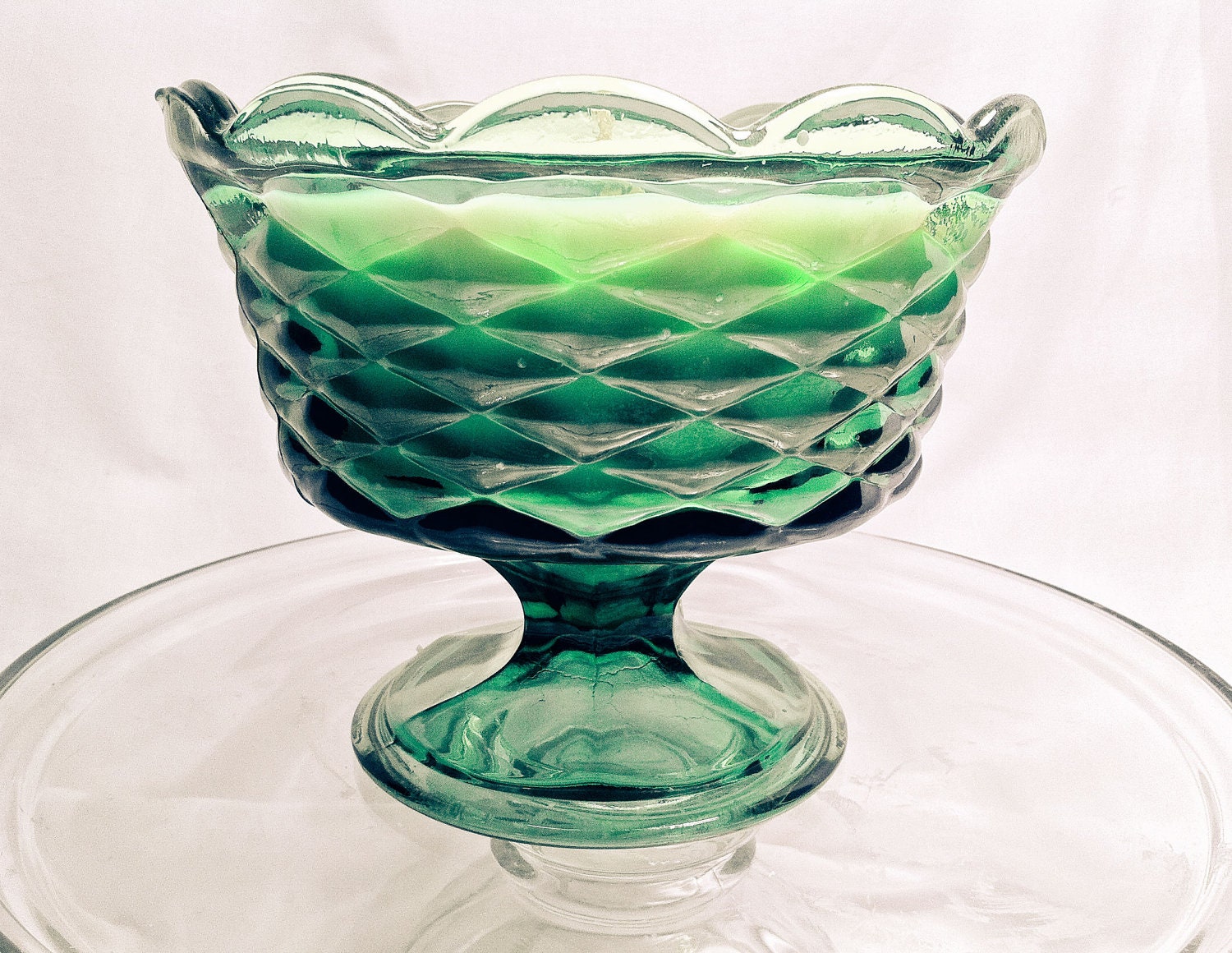 Vintage Recycled Bright Kelly Green Quilted Handmade Scented Soy Candle
