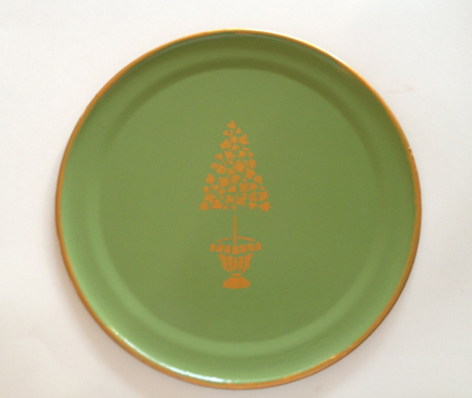 gold topiary green round  tray