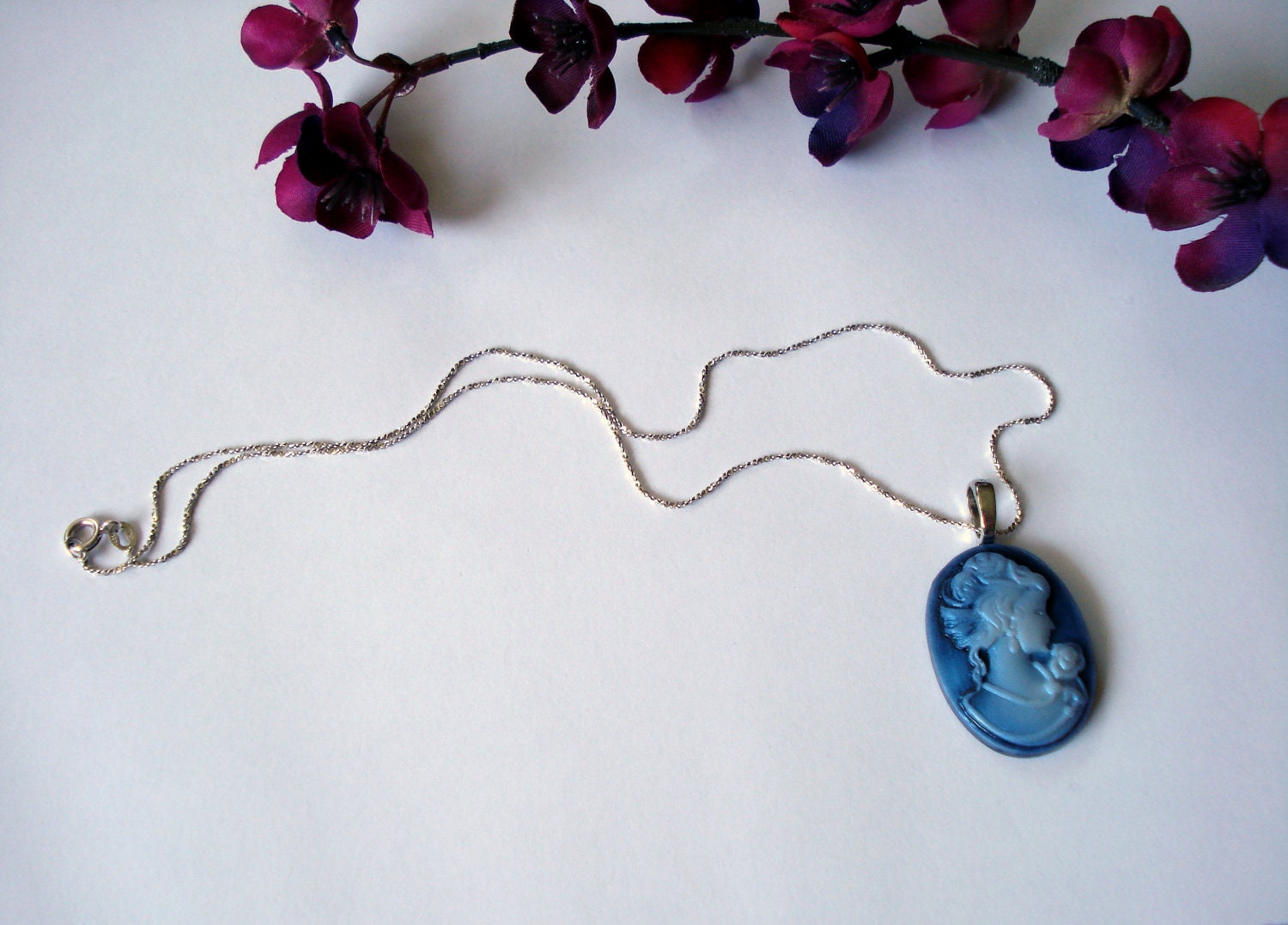 Victorian Inspired Cornflower Blue Cameo Necklace - Feminine Elegance Made Modern