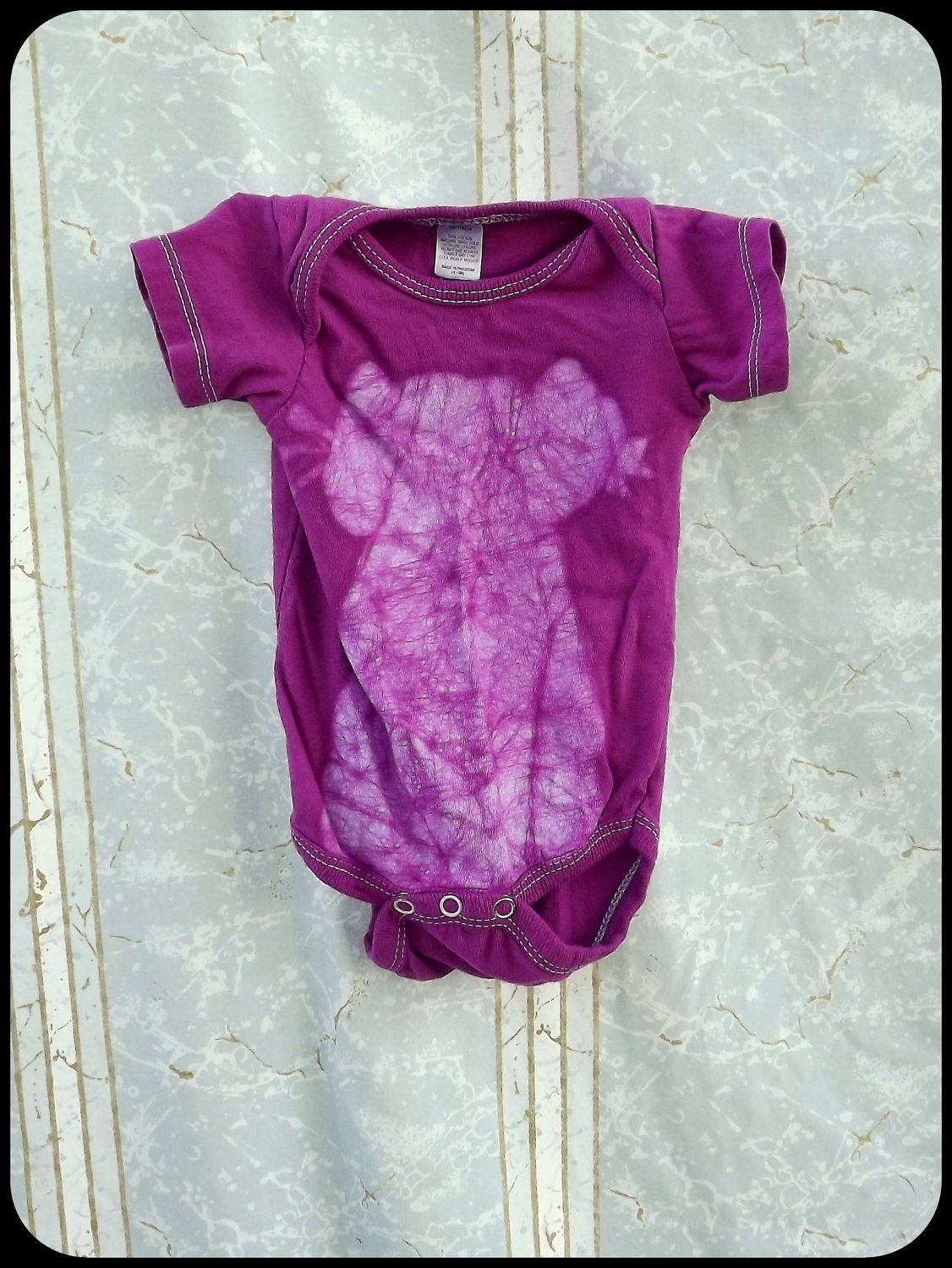 Batik Baby Onesie - 6 to 9 Months - Cat Design - Purple - Hand Dyed