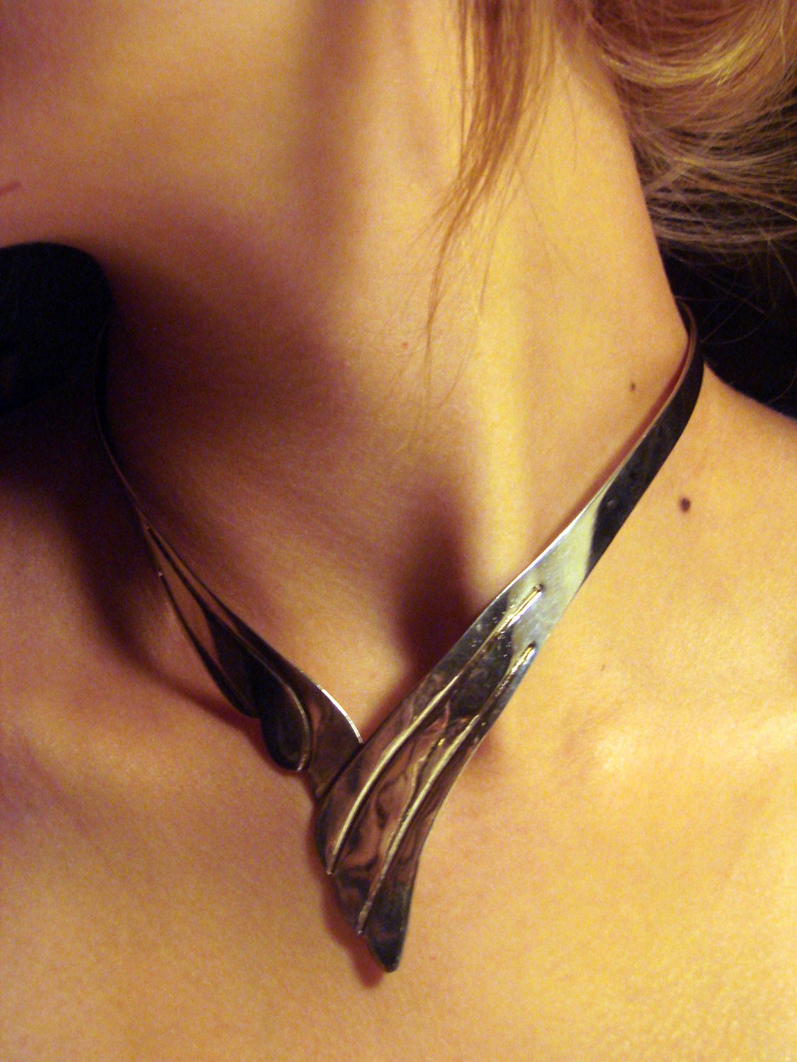 Vintage Silver V Neck Collar Necklace