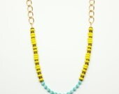 Colorful aqua, yellow and gold ethnic beaded necklace