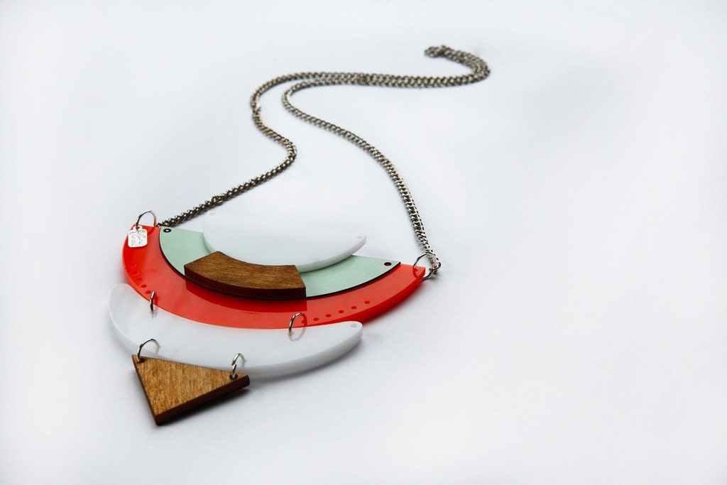 Kite Geometrical necklace, statement necklace, perspex necklace, formica necklace, wood necklace