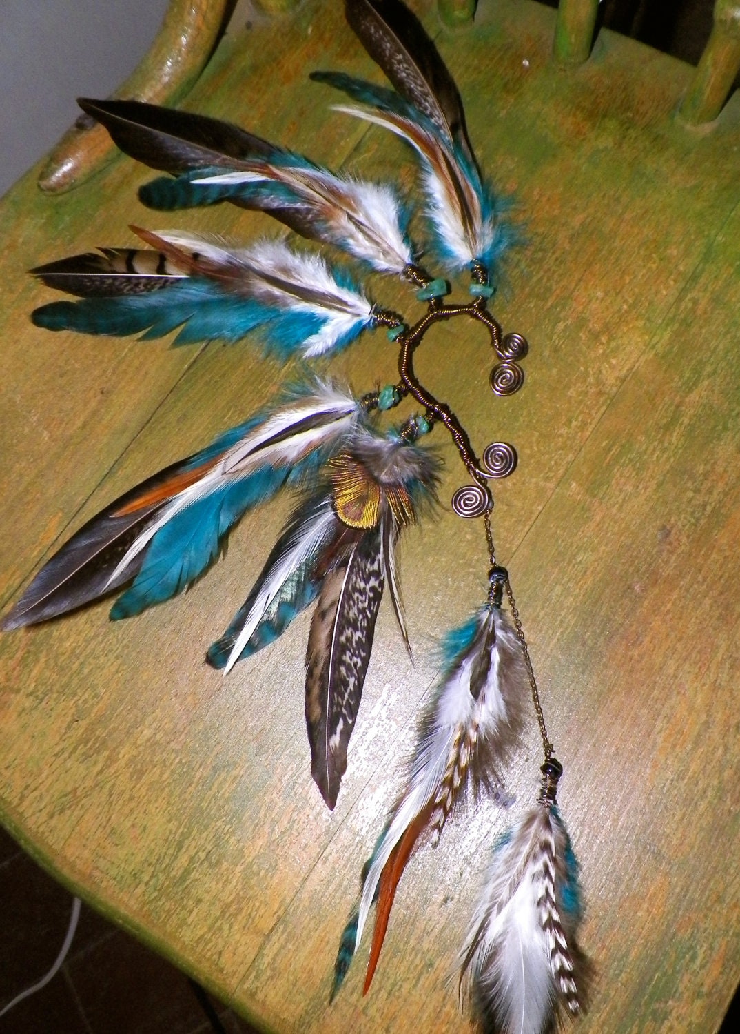 lucid dreams... amazonite and onyx feather ear cuff // Free shipping domestic