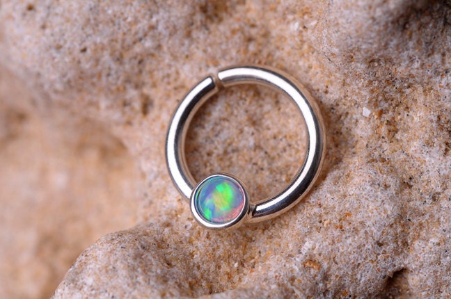NOSE RING / Septum / EAR /Cartilage Sterling Silver with 3mm synthetic Opal. Handcrafted