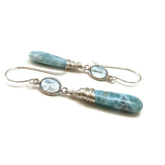 RESERVED for Someone SPECIAL Larimar and Blue Topaz Sterling Silver Earrings ... Something Beautiful and Blue
