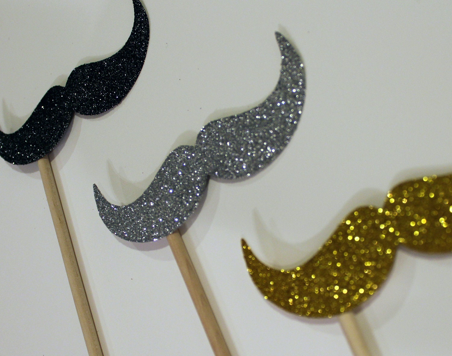 Perfect Holiday Photo Props - Set of 6 - Gold, Silver and Black Glitter Mustaches - New Years Props - Photo Booth Props