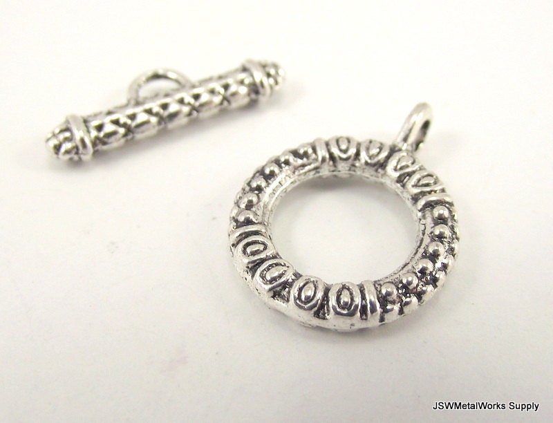 4 Decorative Antiqued Silver Pewter Toggle Clasp, Designer Ornate Toggle Clasp